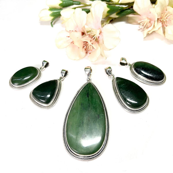 Nephrite Jade Premium Pendants in Silver