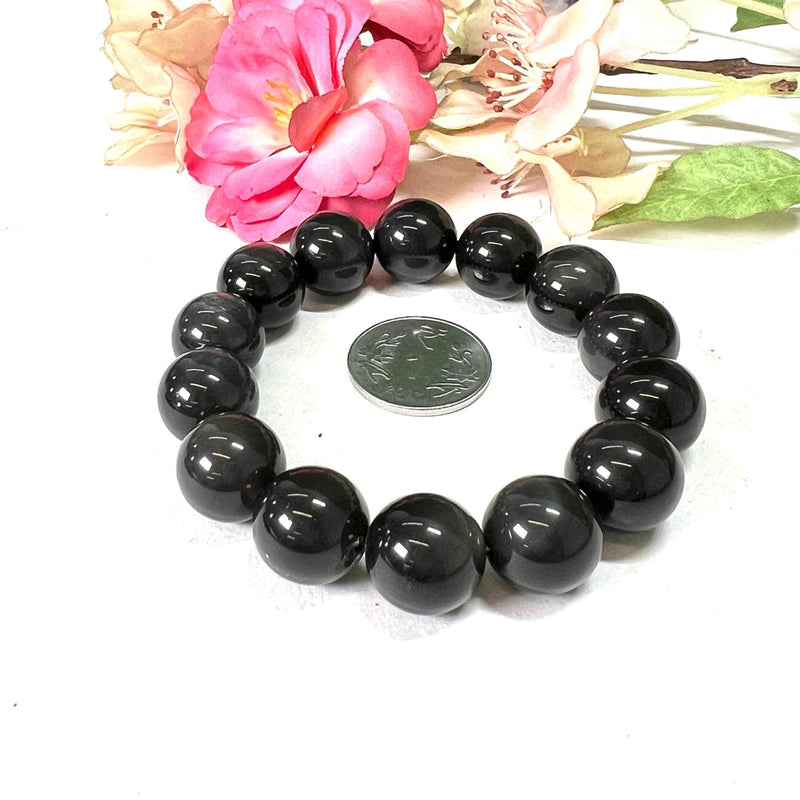 Black Obsidian Round Bead Bracelet