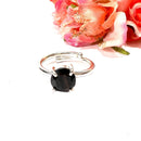 Black Obsidian Adjustable Ring in Silver (1 pc)