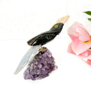 Small Crystal Birds / Parrots on Amethyst Druzy from Brazil