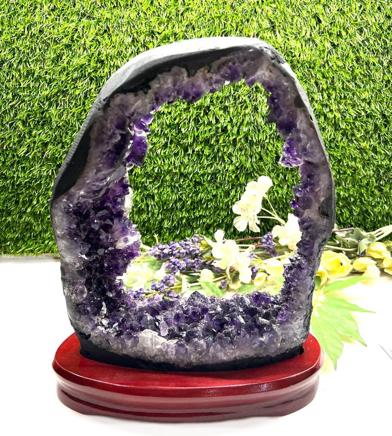 Amethyst Portal on Wooden Stand from Brazil