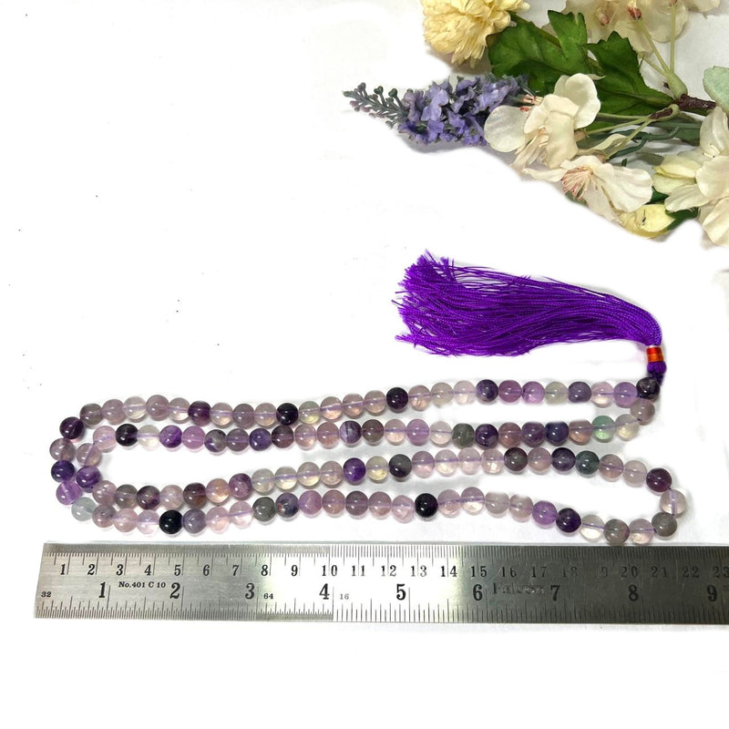 Purple Fluorite Round Beads Jaap Mala/Necklace (Focus & Meditation)