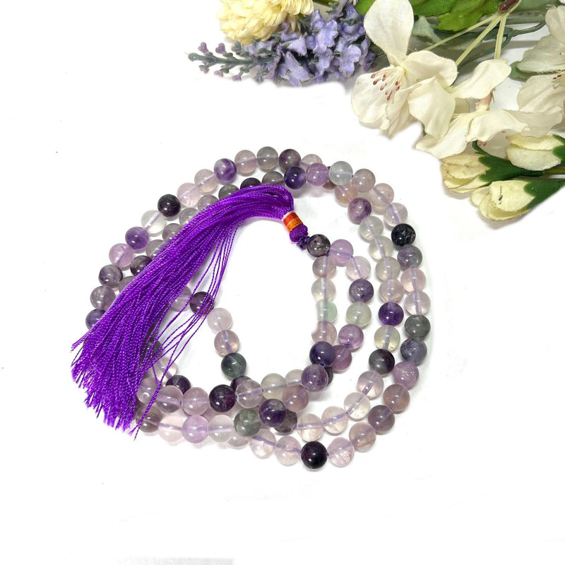 Purple Fluorite Round Beads Jaap Mala/Necklace (Focus & Meditation)