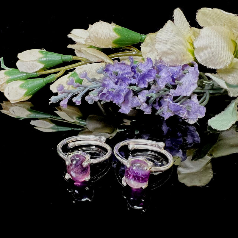 Fluorite Adjustable Rings in Silver