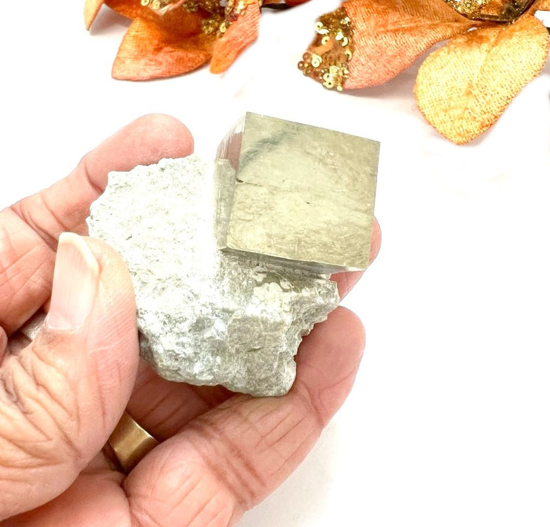 Navajun Pyrite Cube on Matrix Mineral Specimen