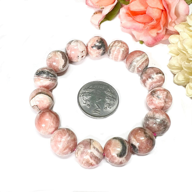 Rhodochrosite AAA Round Bead Bracelet (for Unconditional Self Love)