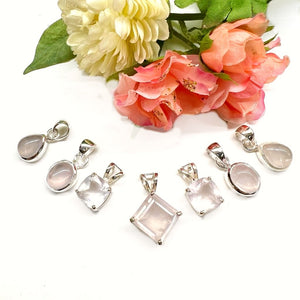 Rose Quartz Small Pendants in Silver