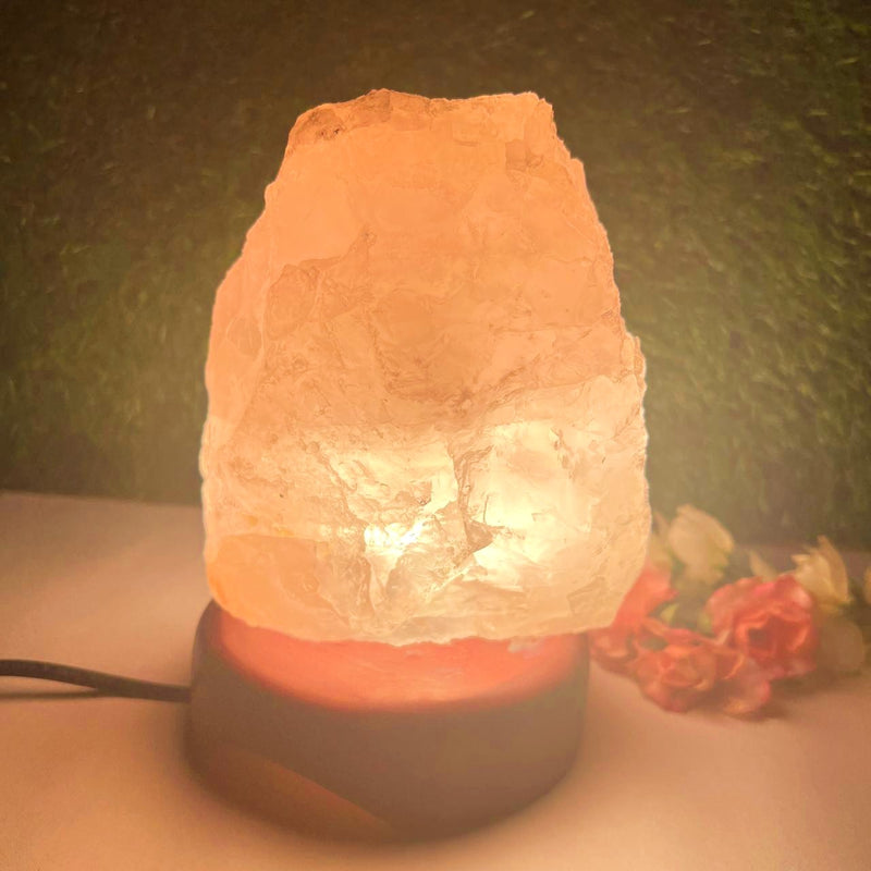 Rose Quartz Lamps on Wooden Stand