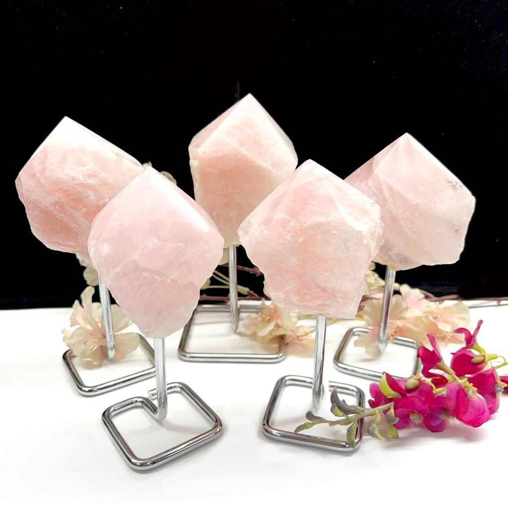 Quartz Point Stand Rose quartz Points on Stand from Brazil