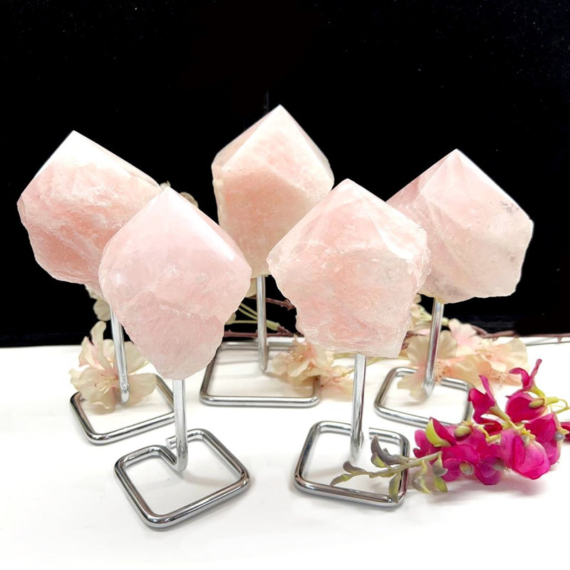 Rose quartz Points on Stand from Brazil