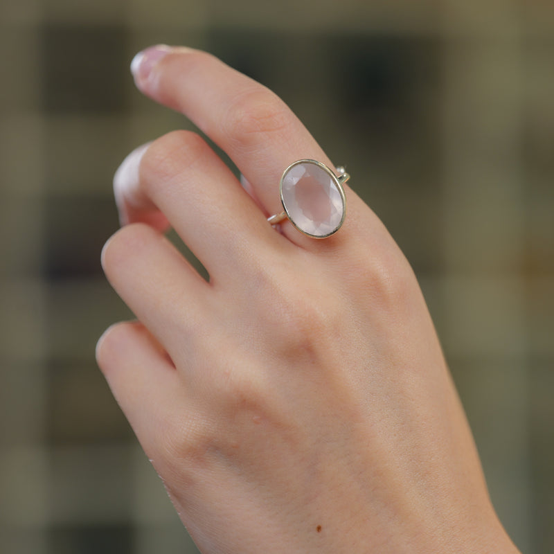 Rose Quartz Adjustable Ring in Silver (for Love and Romance)