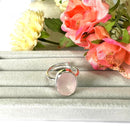 Rose Quartz Adjustable Ring in Silver (for Love and Romance)