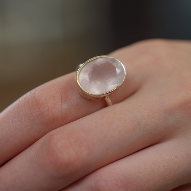 Rose Quartz Adjustable Ring in Silver (for Love and Romance)