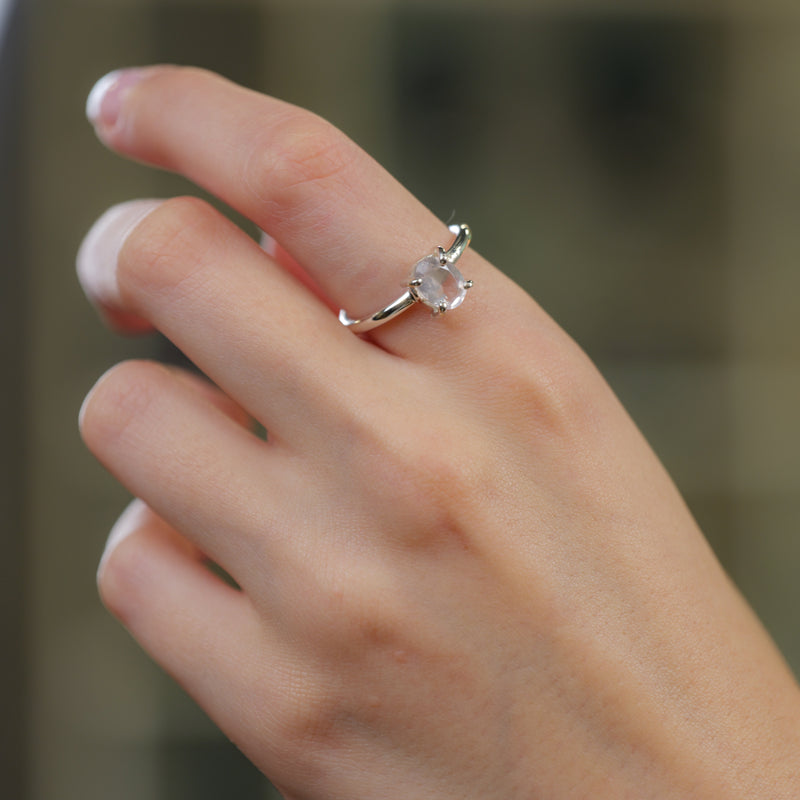 Rose Quartz Adjustable Ring in Silver (for Love and Romance)