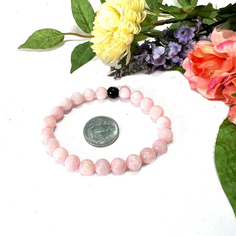 Rose Quartz with Obsidian Round Bead Bracelet