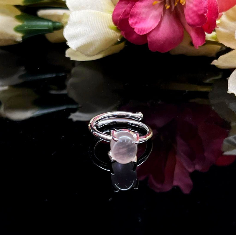 Rose Quartz Adjustable Ring in Silver (for Love and Romance)