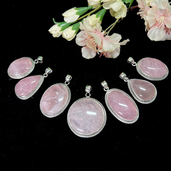 Rose Quartz Pendants in Silver Premium Collection (Love, Romance, Relationships)