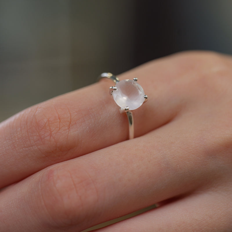 Rose Quartz Adjustable Ring in Silver (for Love and Romance)