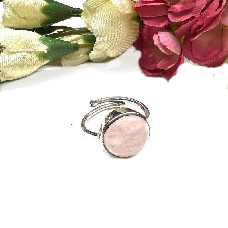 Rose Quartz Adjustable Ring in Silver (for Love and Romance)