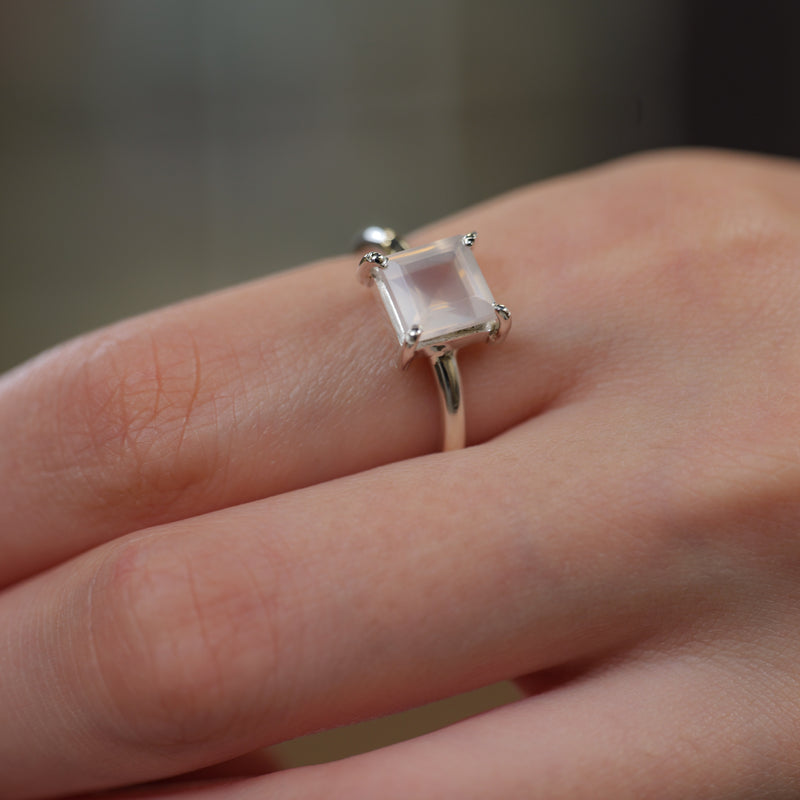 Rose Quartz Adjustable Ring in Silver (for Love and Romance)