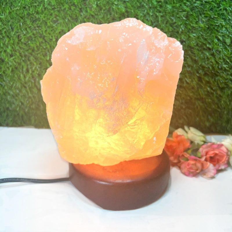 Rose Quartz Lamps on Wooden Stand