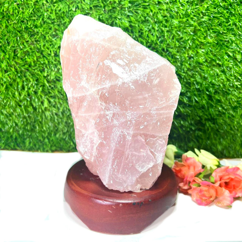 Rose Quartz Lamps on Wooden Stand