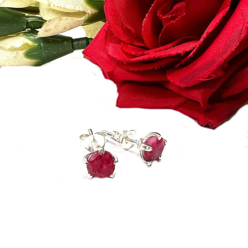 Ruby Stud Earrings in Silver