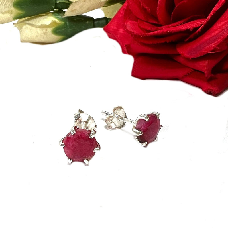 Ruby Stud Earrings in Silver