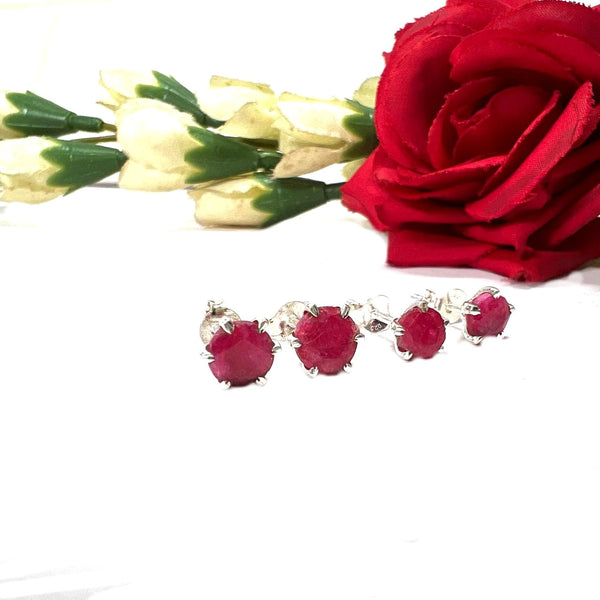 Ruby Stud Earrings in Silver