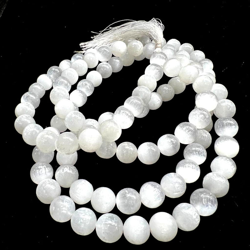 Selenite Round Beads Jaap Mala (Meditation & Protection)