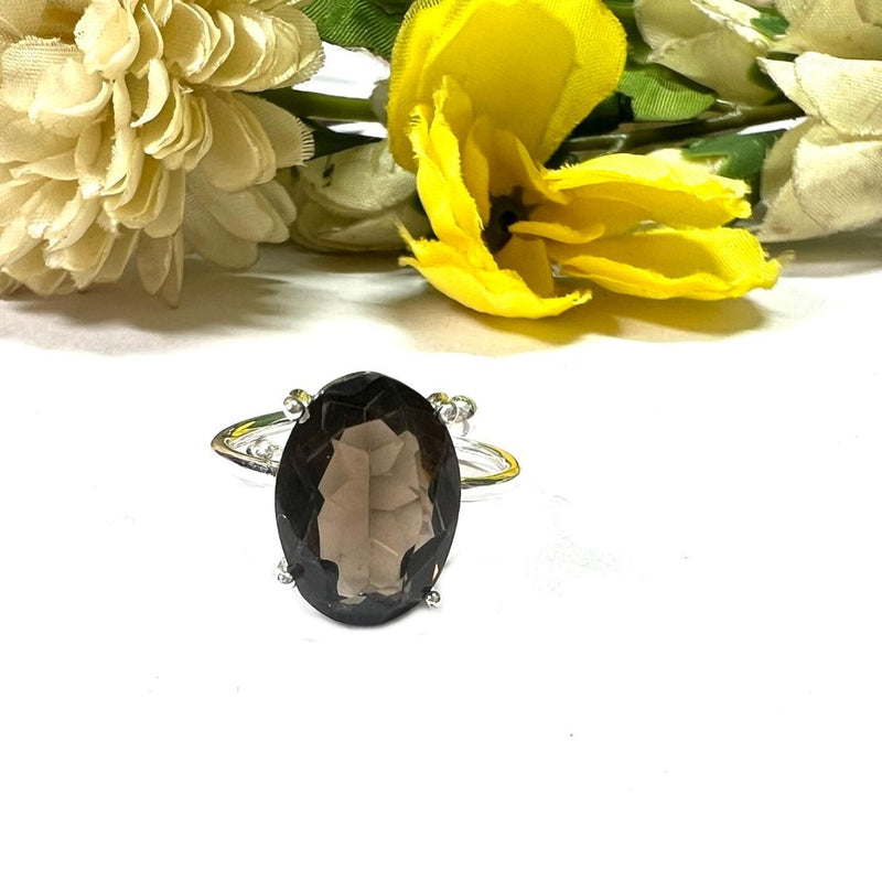 Smoky Quartz Adjustable Ring in Silver