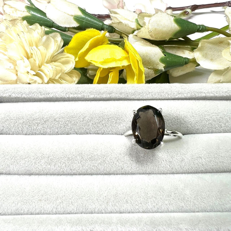 Smoky Quartz Adjustable Ring in Silver