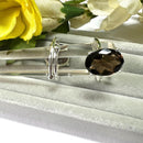 Smoky Quartz Adjustable Ring in Silver