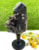 Smoky Quartz / Morion Cluster with large Points on Stand (Support)