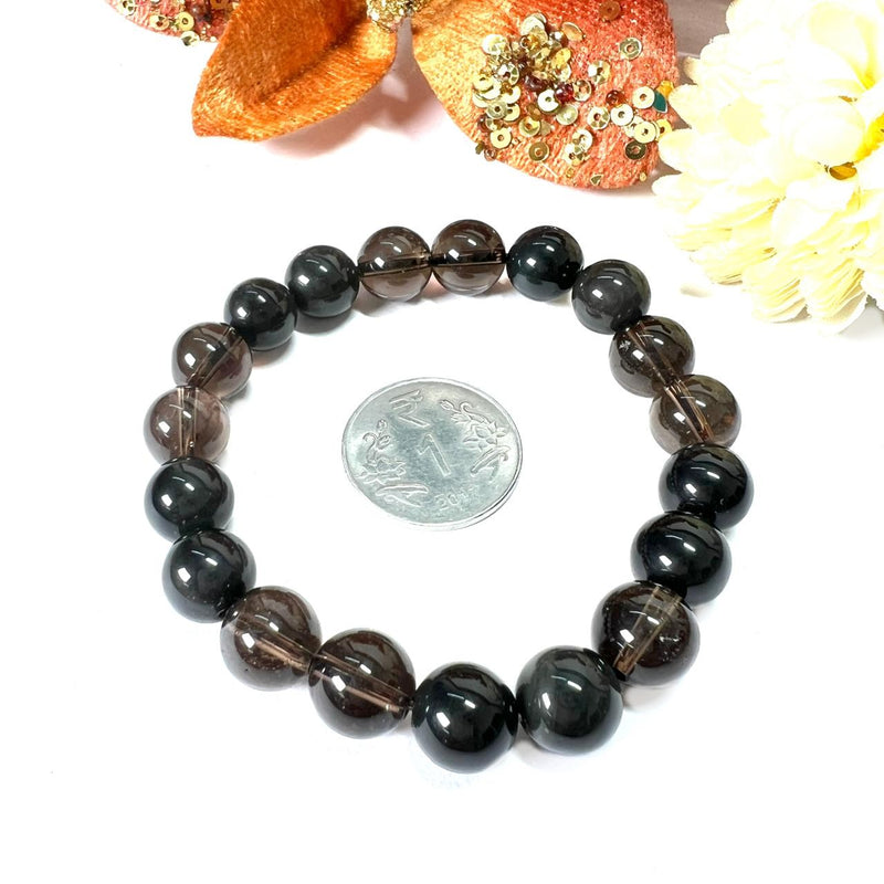 Smokey Quartz & Black Obsidian Combination Bracelet (Protection)