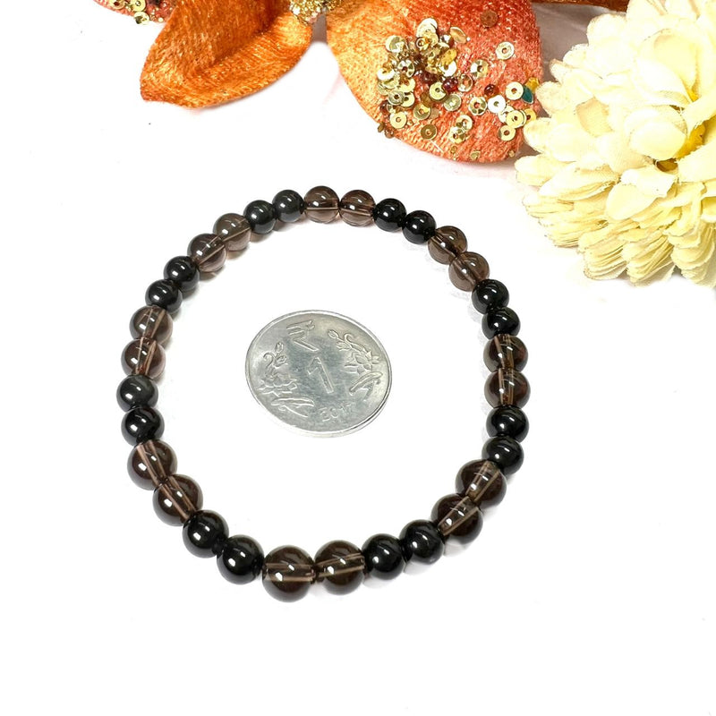 Smokey Quartz & Black Obsidian Combination Bracelet (Protection)