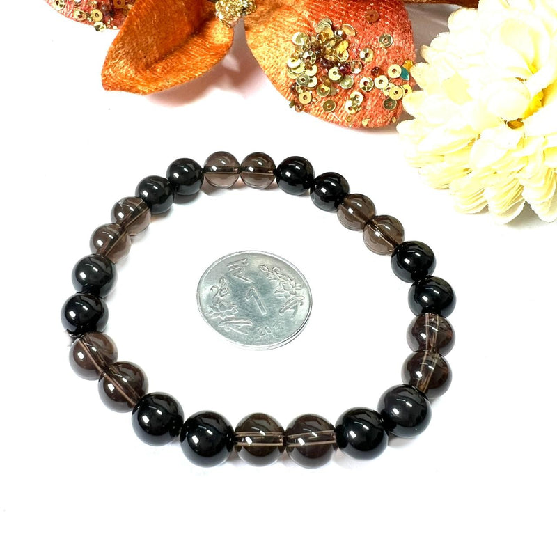 Smokey Quartz & Black Obsidian Combination Bracelet (Protection)