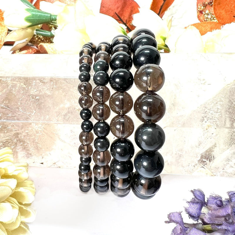 Smokey Quartz & Black Obsidian Combination Bracelet (Protection)