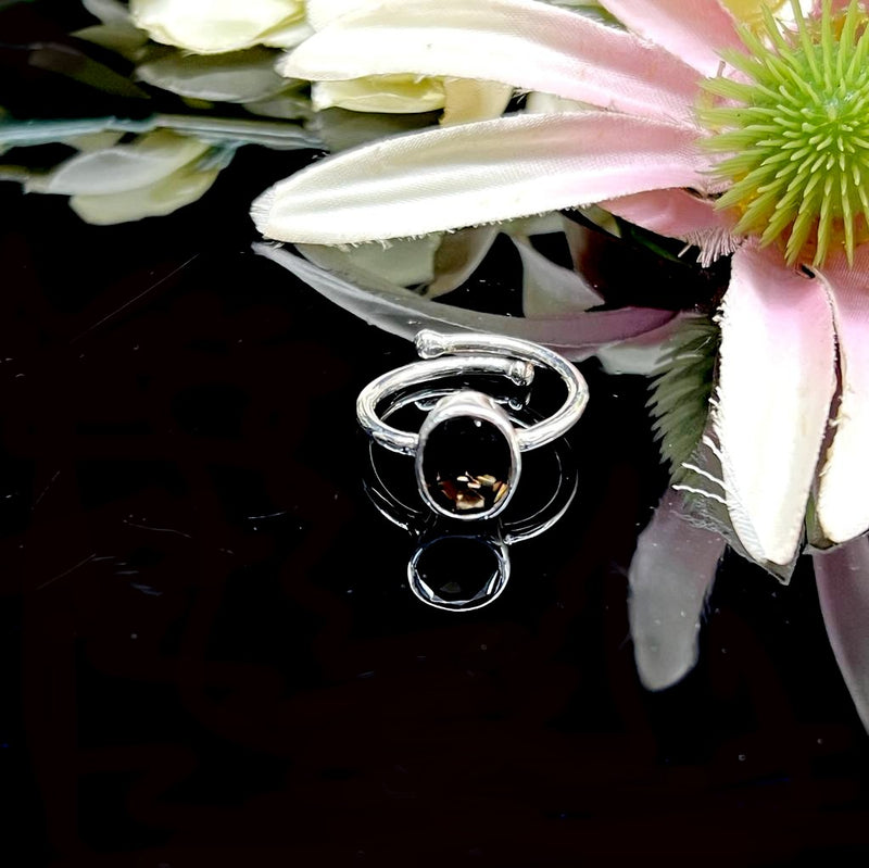 Smoky Quartz Adjustable Ring in Silver