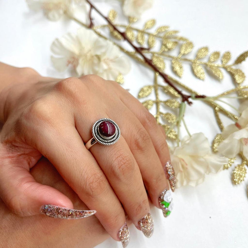 Star Ruby Adjustable Ring in Silver (1 pc)