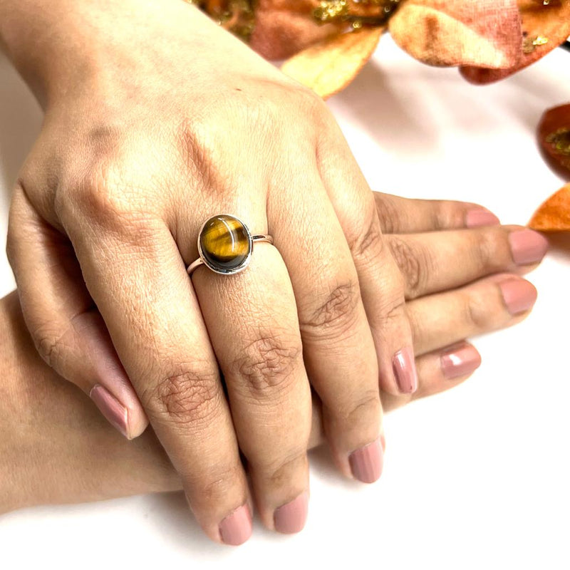 Tiger's Eye Adjustable Ring in Silver (1 pc)