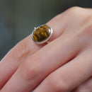 Tiger Eye Adjustable Ring in Silver