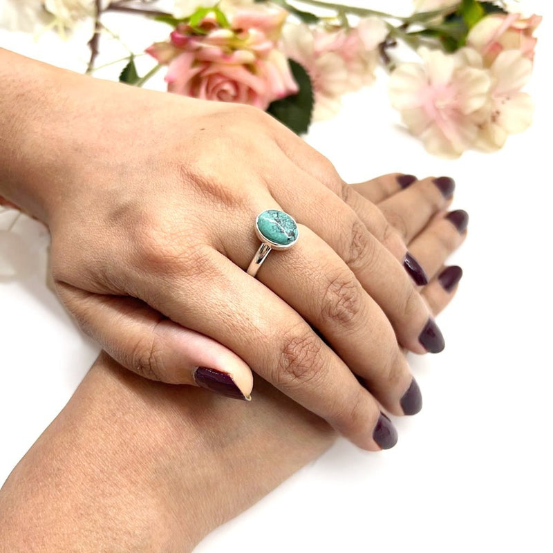 Turquoise Adjustable Ring in Silver (1 pc)