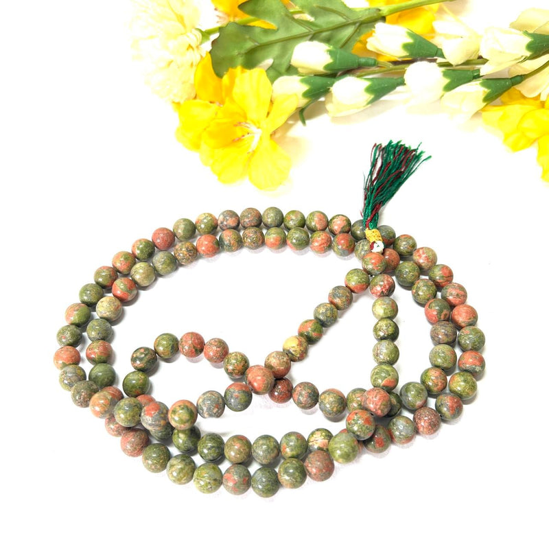 Unakite Round Bead Mala/Necklace