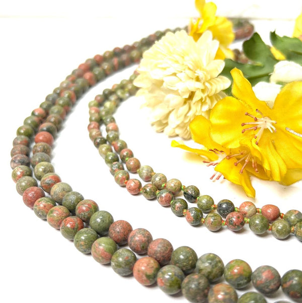 Unakite Round Bead Mala/Necklace