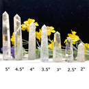 Clear Quartz (Sphatik) towers by Talk to Crystals featuring natural healing crystals for manifestation, mental clarity, focus, energy amplification, meditation, crystal grids, and Crown Chakra healing in India