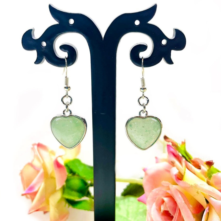 The Seed of Love | Rose Quartz Heart & popular Green Aventurine Crystal Earrings