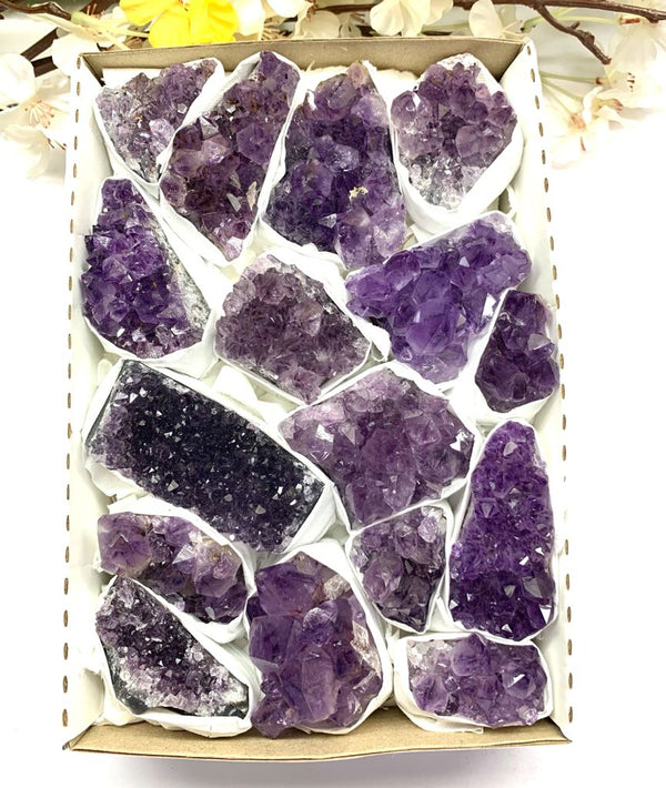Amethyst Clusters in a Box Quality 'A' from Brazil