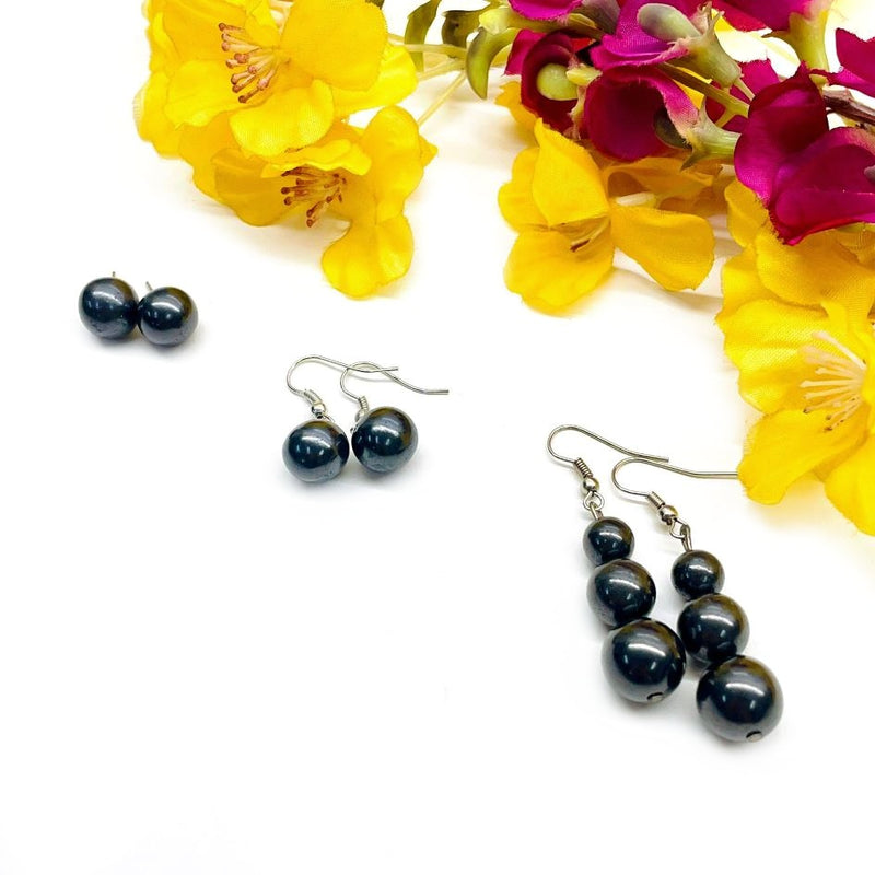Shungite Round Bead Earrings (Clearing & Purifying)