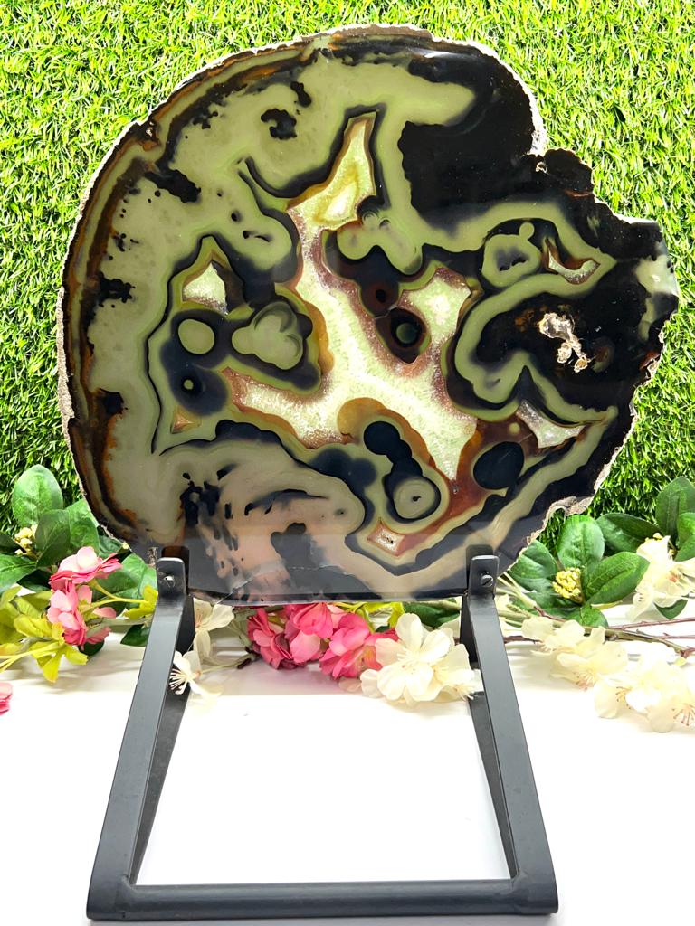 Large Agate Plate on Metal Stand